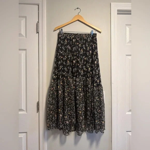 Ralph Lauren Black Floral Tiered Maxi Skirt with Multicolor Print - Picture 2 of 6